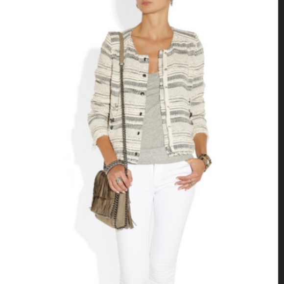 IRO Jackets & Blazers - IRO Lizzie White Stripe Tweed Frayed Jacket sz 3